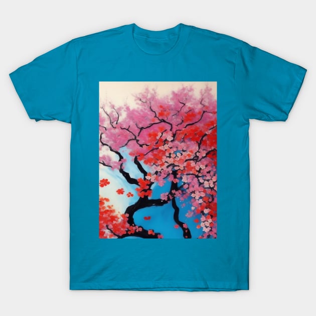 wall art painting butterfly floral trees abstract soft paint Japanese style unique T-Shirt by myouynis